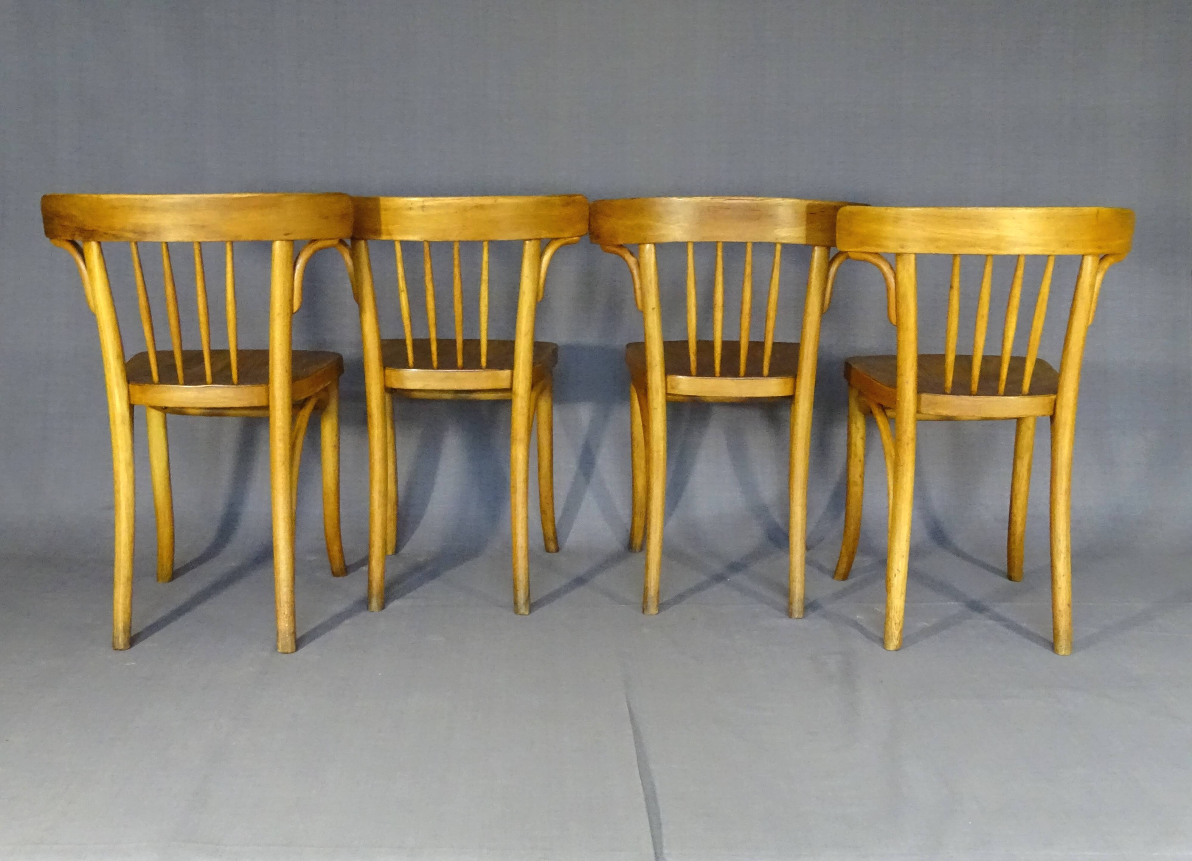 Série de 4 chaises Thonet Art déco bistrot blondes 1930