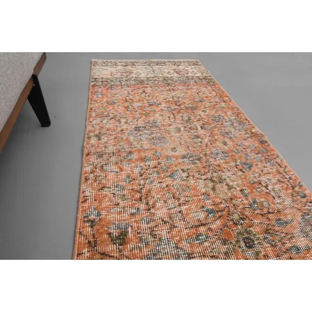 1970s Turkish Hand-Knotted Wool Cotton Orange Runner Rug 60x293