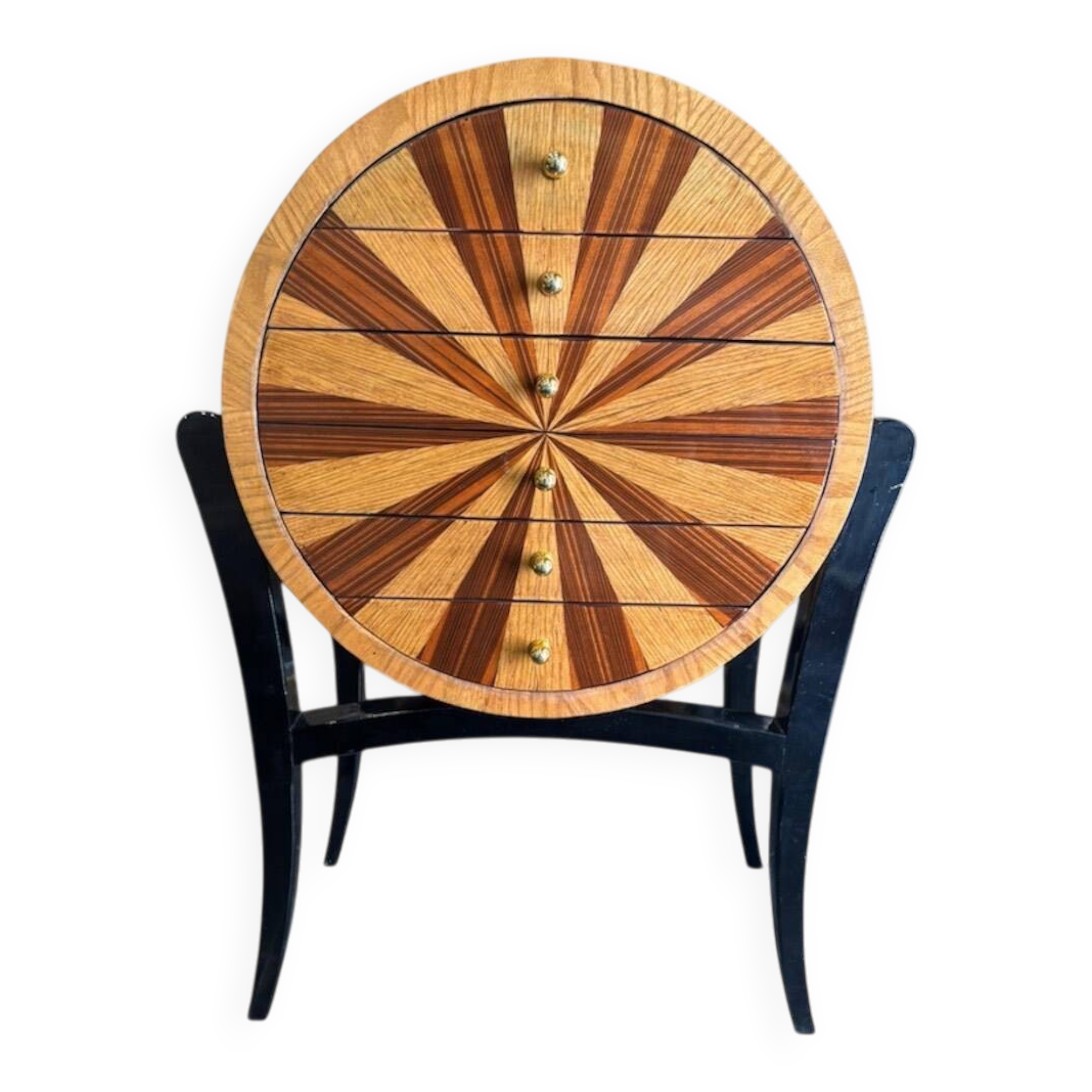 Commode artisanale de style Art déco en palissandre et loupe d’orme