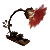 Art Deco lamp, wrought iron and opalescent tulip, 1940s-1950s
