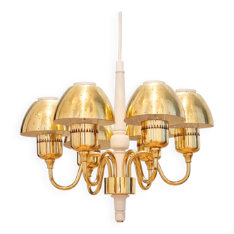 Lustre scandinave à 6 bras en laiton du milieu du siècle, modèle T 526/M par Hans-Agne Jakobsson, Suède, années 1960