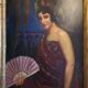 Oil on cardboard painting - Spanish with a fan - 1st half 20th
