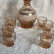 Vintage pink glass liqueur service