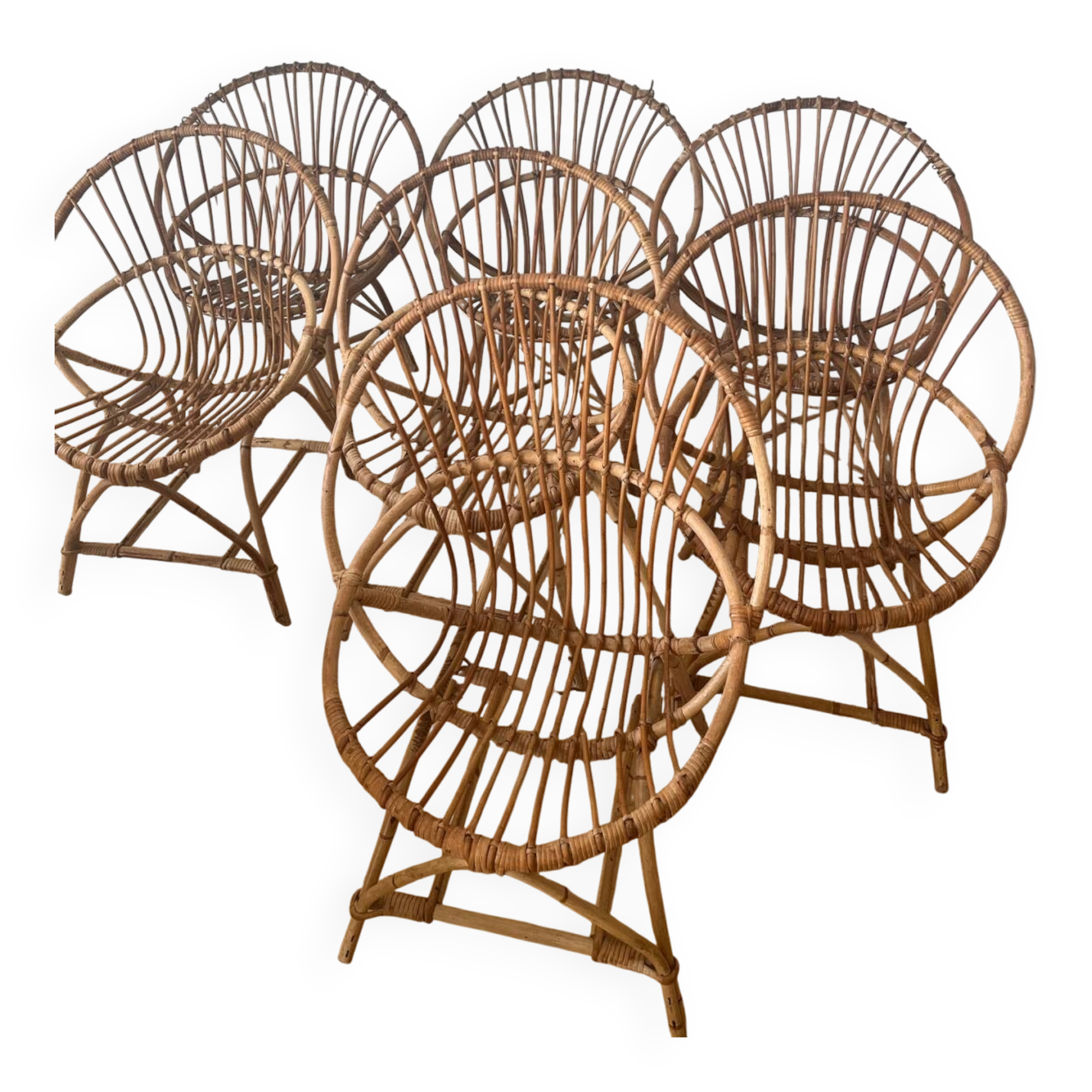 7 vintage rattan armchairs