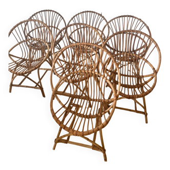 7 vintage rattan armchairs