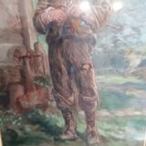 Painting of a young boy in the countryside