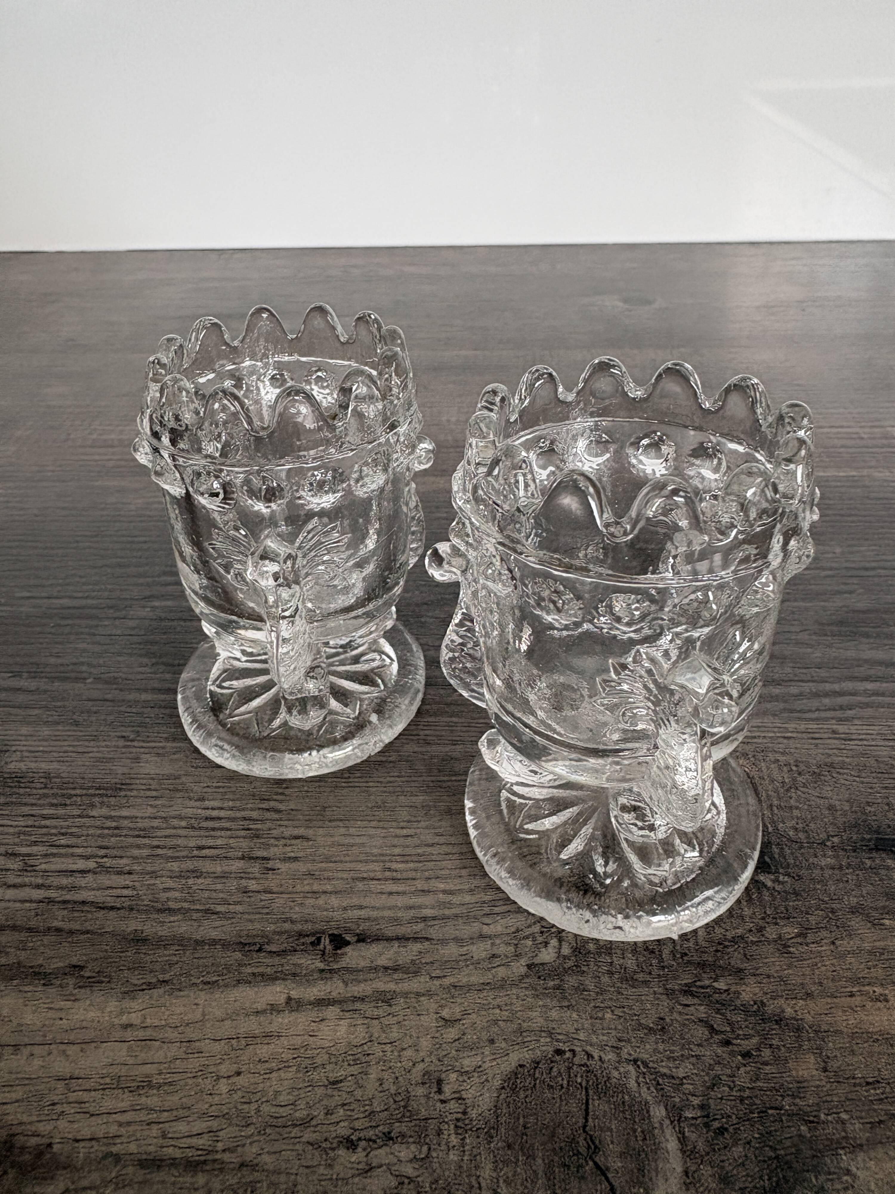 Pair of antique moulded glass egg cups