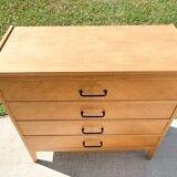 4-drawer chest of drawers in light oak with herringbone pattern from the 60s