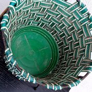 Tripod plant pot, made of scoubidou, vintage seventies.