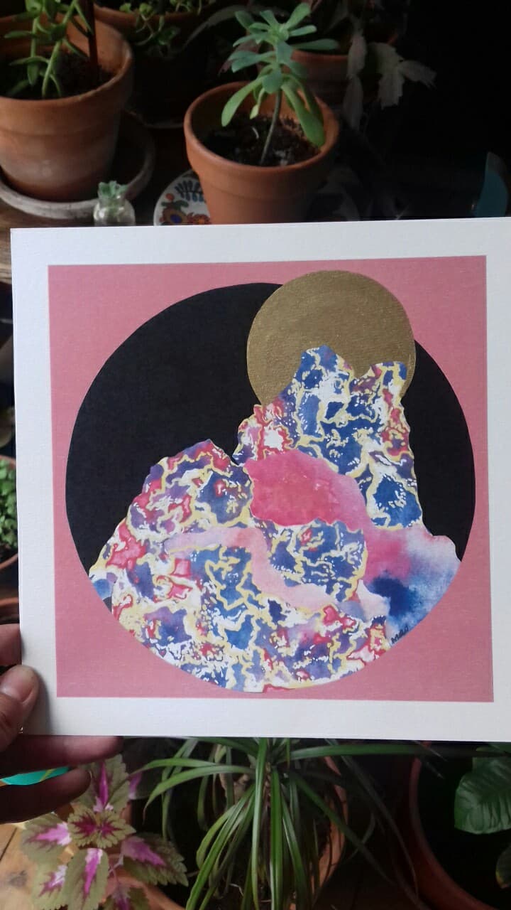 Pink sacred mountain illustration