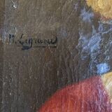 Oil on canvas gilded wooden frame old portrait of a young girl classic