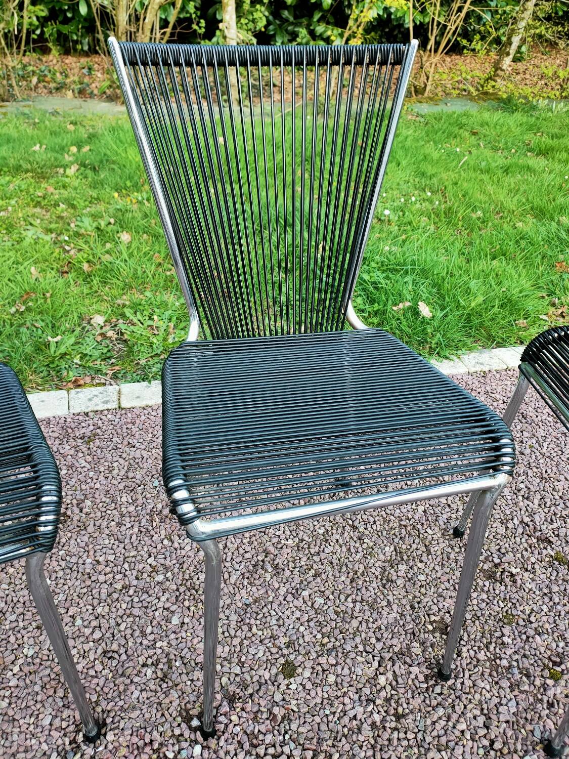 Pair of vintage Scoubidou chairs and stools