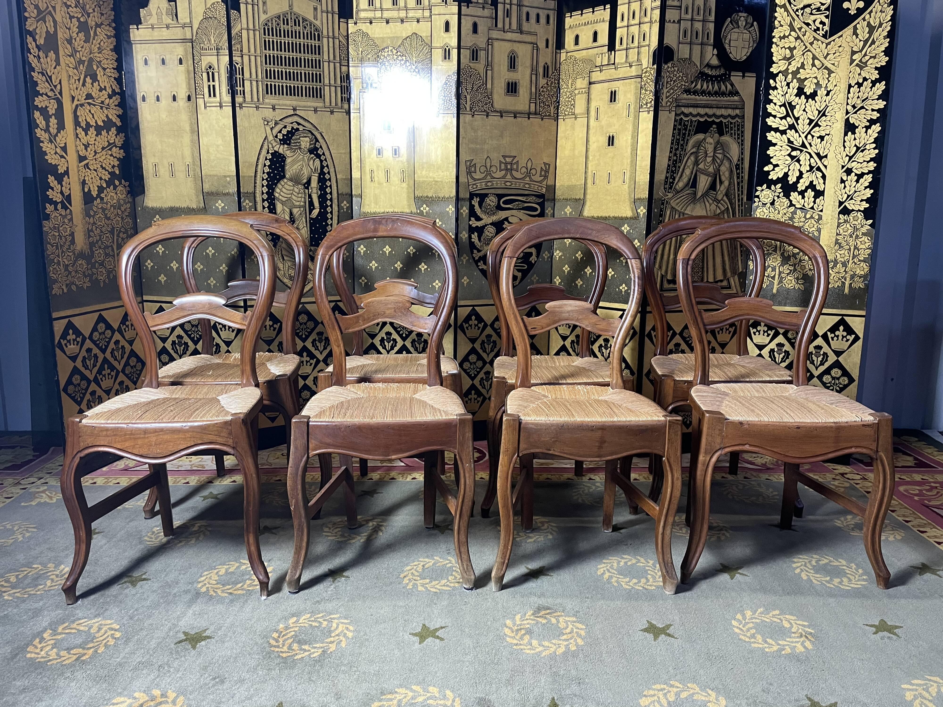 Suite of 8 Louis Philippe straw chairs