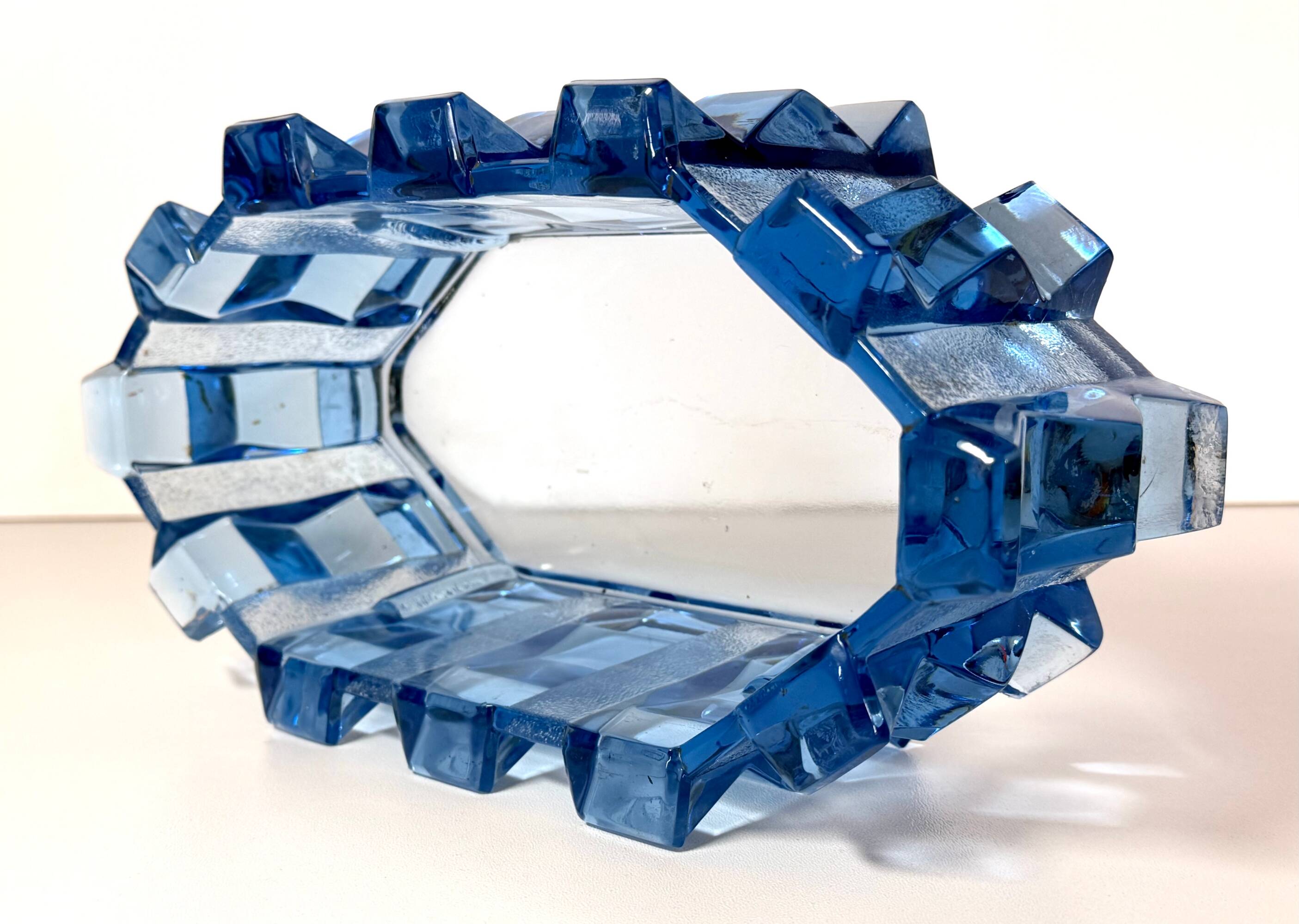 Bol en verre bleu Art Déco / pièce maîtresse par Rudolf Schrötter - Inwald, Pologne