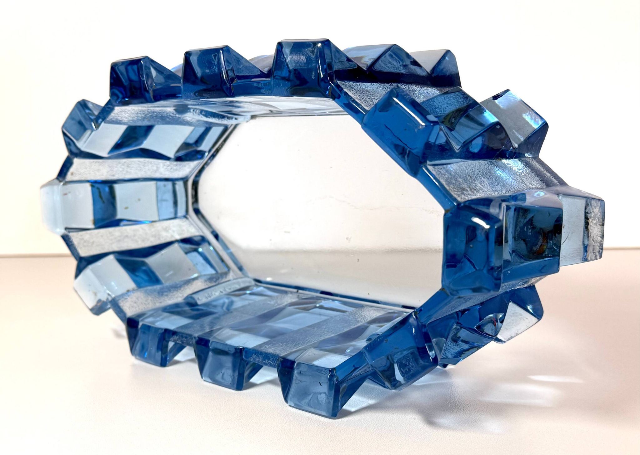 Art Deco Blue Glass Bowl / Centerpiece by Rudolf Schrötter -Inwald, Poland