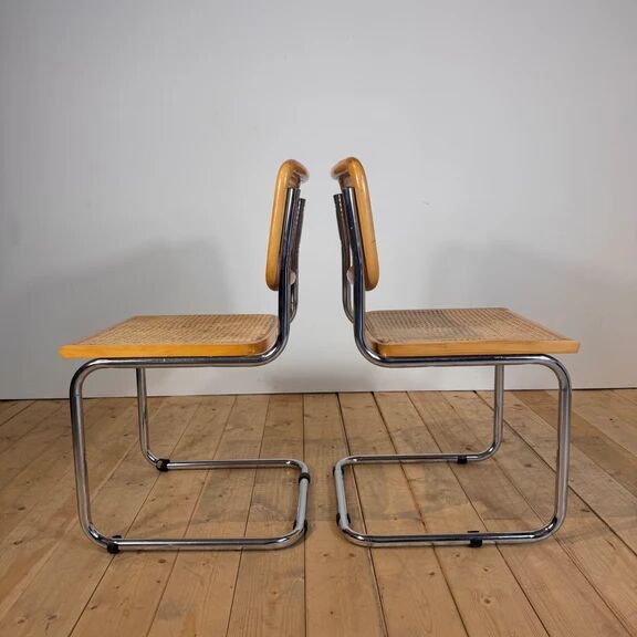 Chaises avec structure tubulaire chromée et cadre en rotin, Italie, années 1970