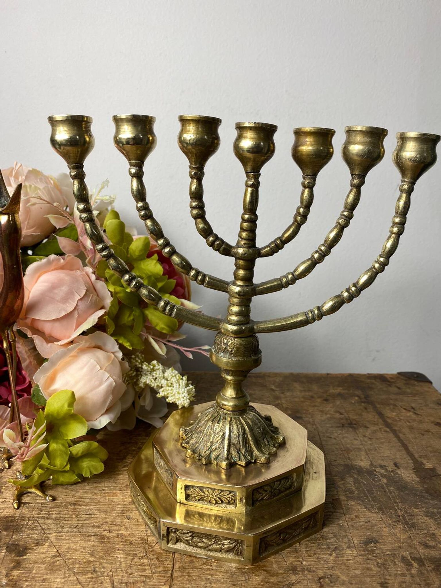 Candlestick, Seven-branched Menorah in brass