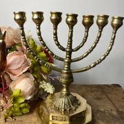 Candlestick, Seven-branched Menorah in brass