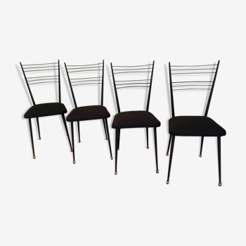 Série de 4 chaises métalliques noires des années 50/60