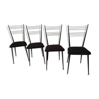 Série de 4 chaises métalliques noires des années 50/60