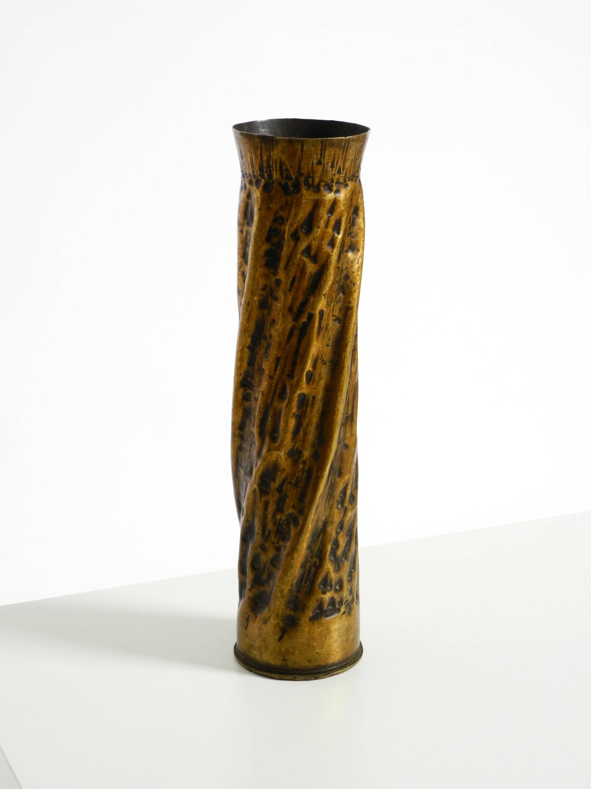 Unique large brass vase in a Brutalist design, handcrafted in December 1975
