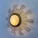 Large sunburst brutalist ceiling flush mount or pendant – gilt iron rays & opaline, France, 1950s