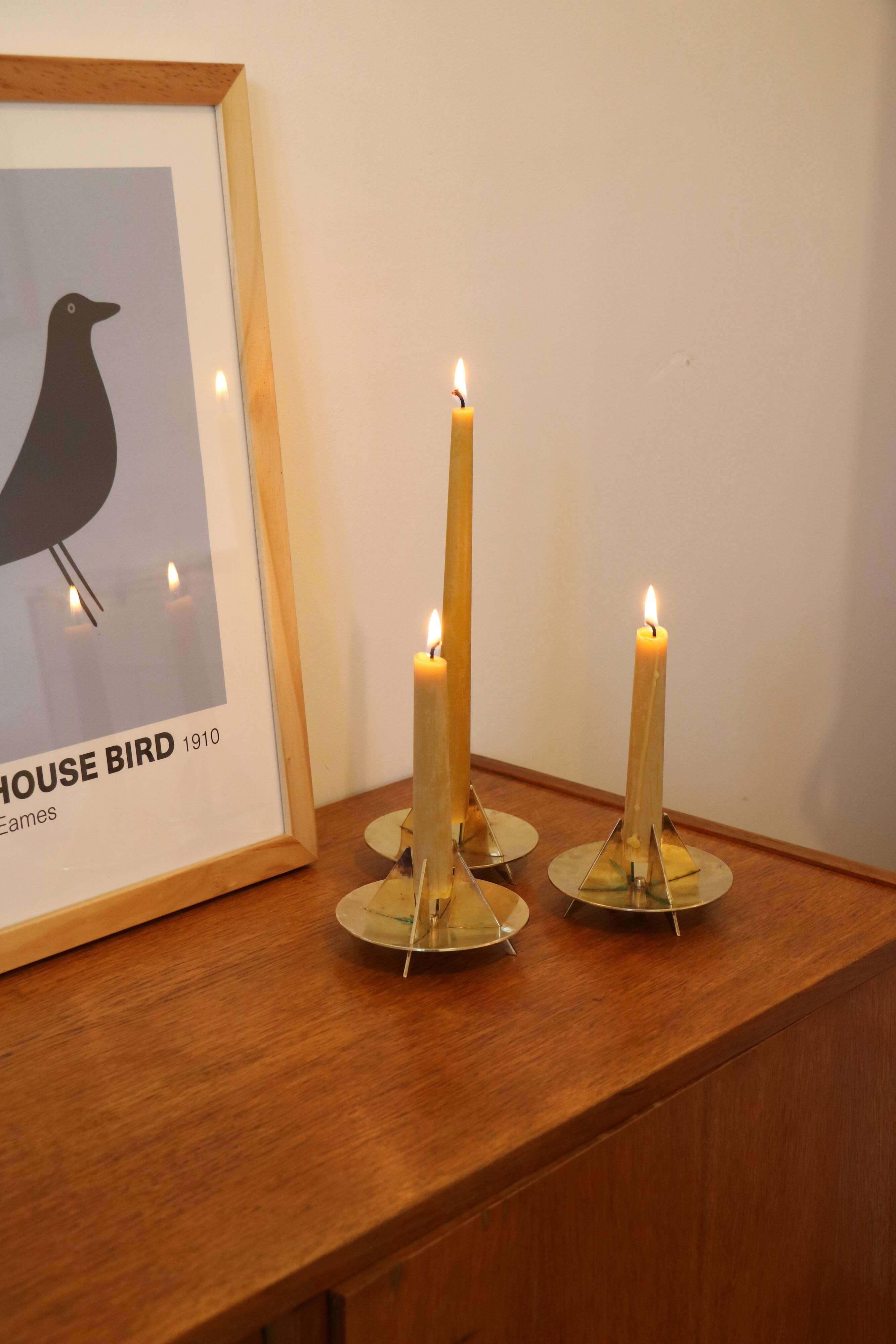 Trio of Scandinavian brass candlesticks Pierre Forsell for Skultuna