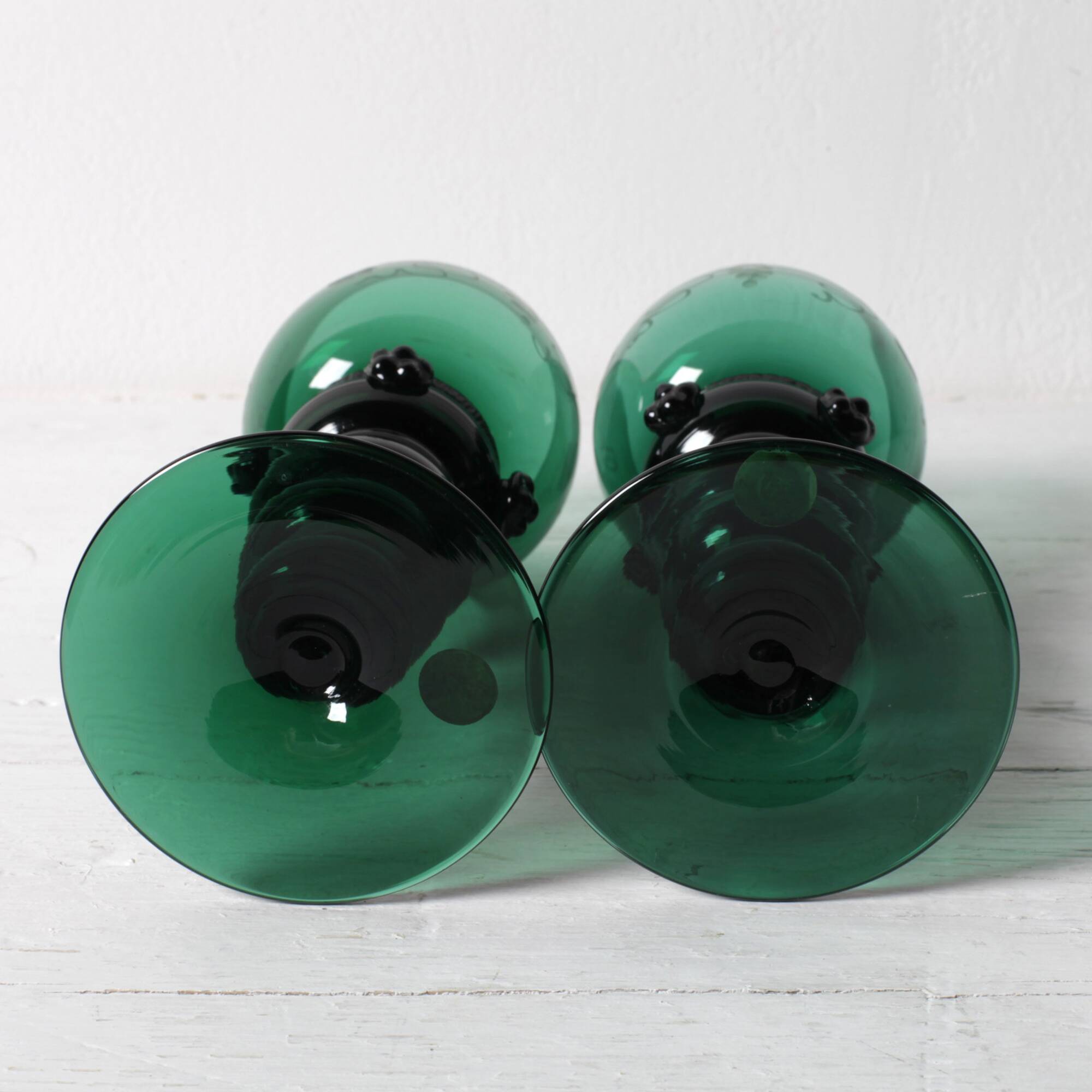Vintage Emerald Green Wine Stem Crystal Glasses Remmare / Germany / 1960s