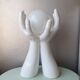 Italian design ceramic table lamp two hands and a glass sphere