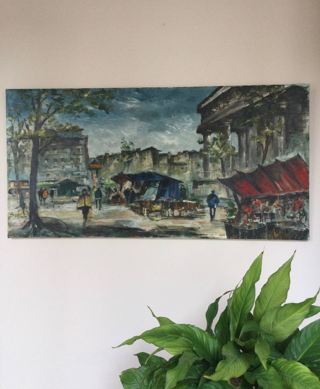 Oil on canvas The flower market of Madeleine, Paris