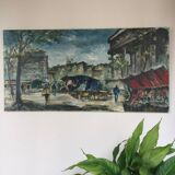 Oil on canvas The flower market of Madeleine, Paris