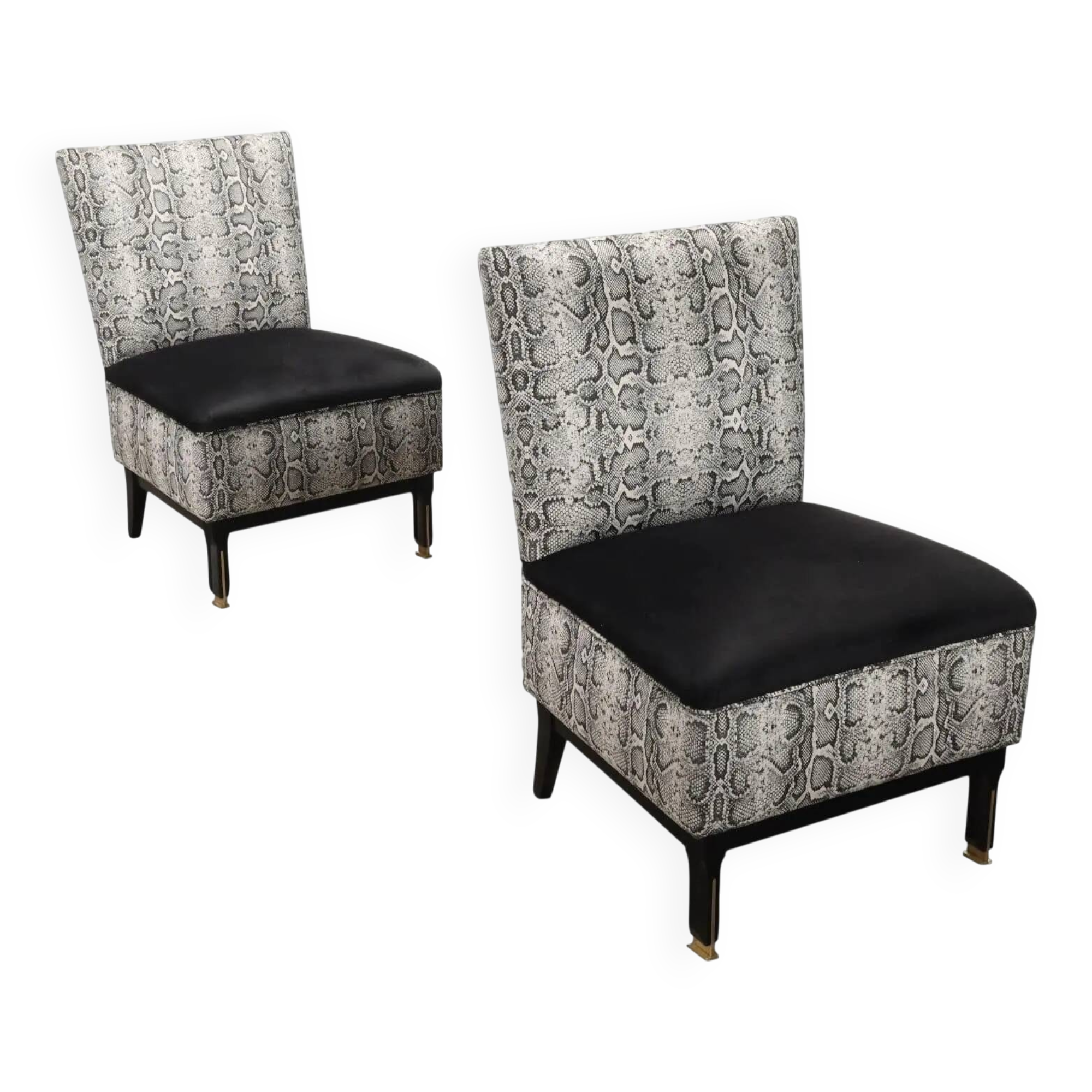 Vintage Jungle collection armchairs in velvet and foam, Italy 1950s-1960s.