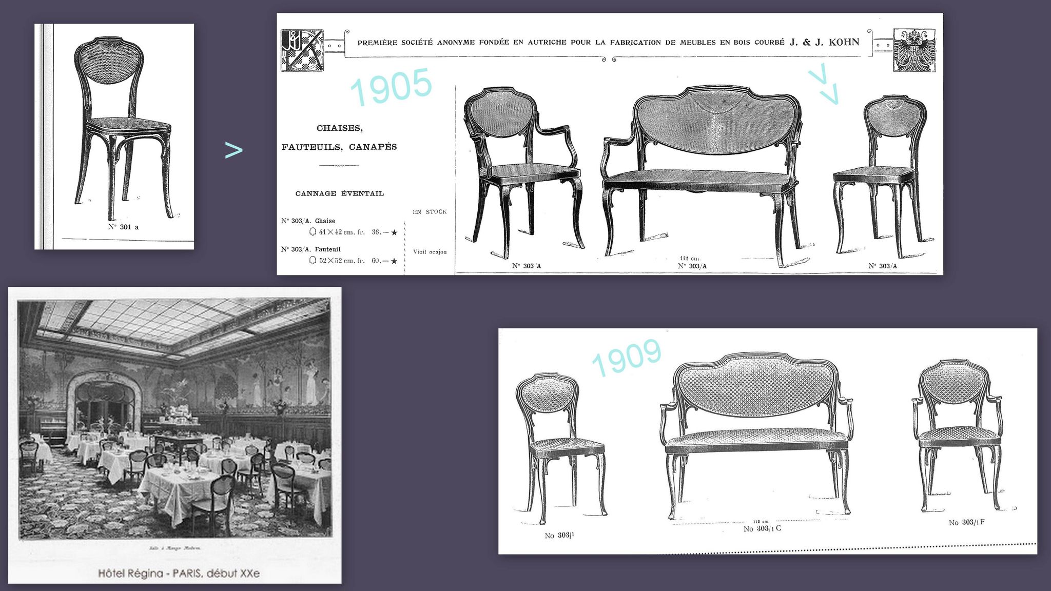 Pair of J&J KOHN Art Nouveau chairs from the Thonet era.