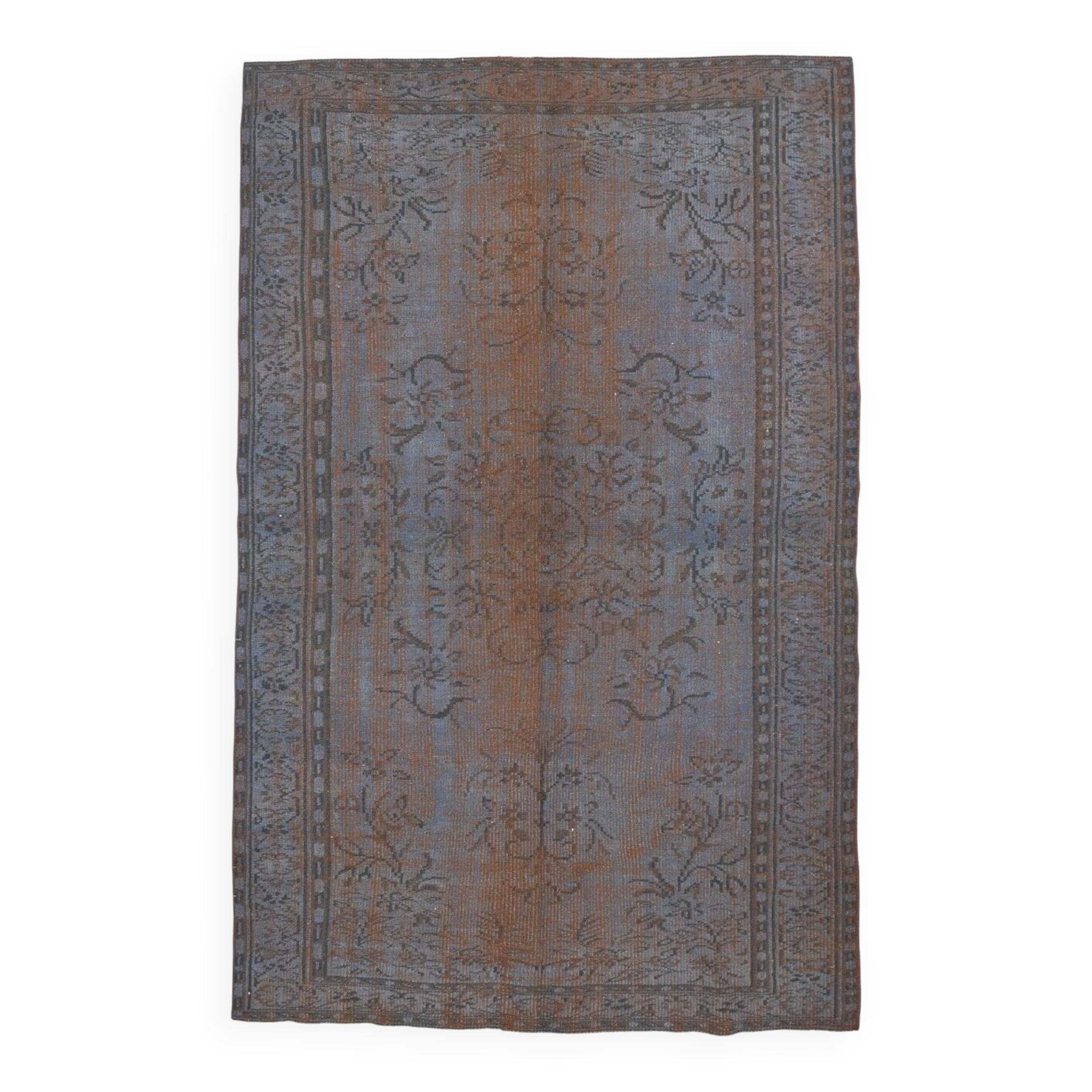 Slate Blue & Taupe Decorative Turkish Vintage Carpet Rug, 176x279 Cm