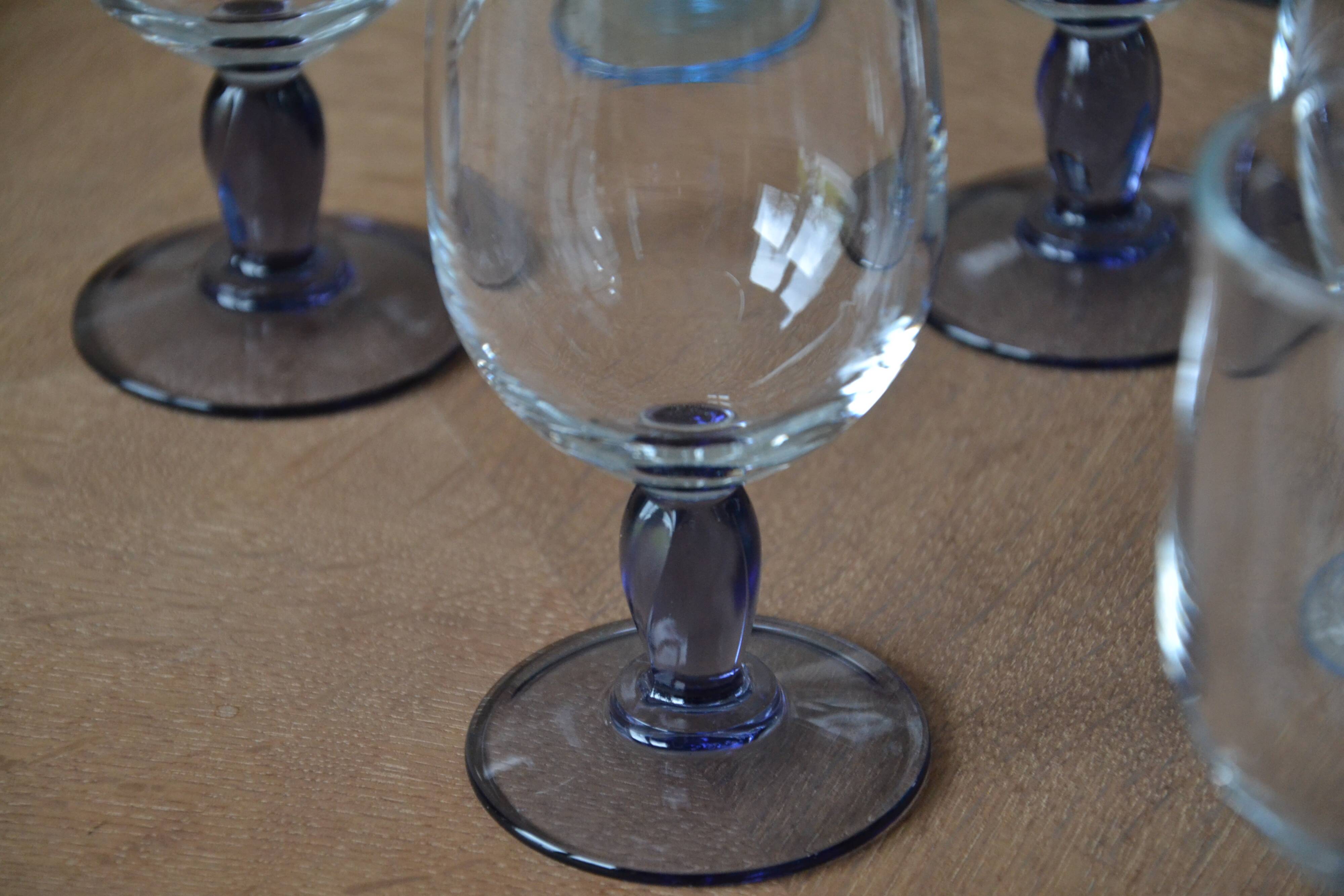 12 blue and purple stemmed glasses