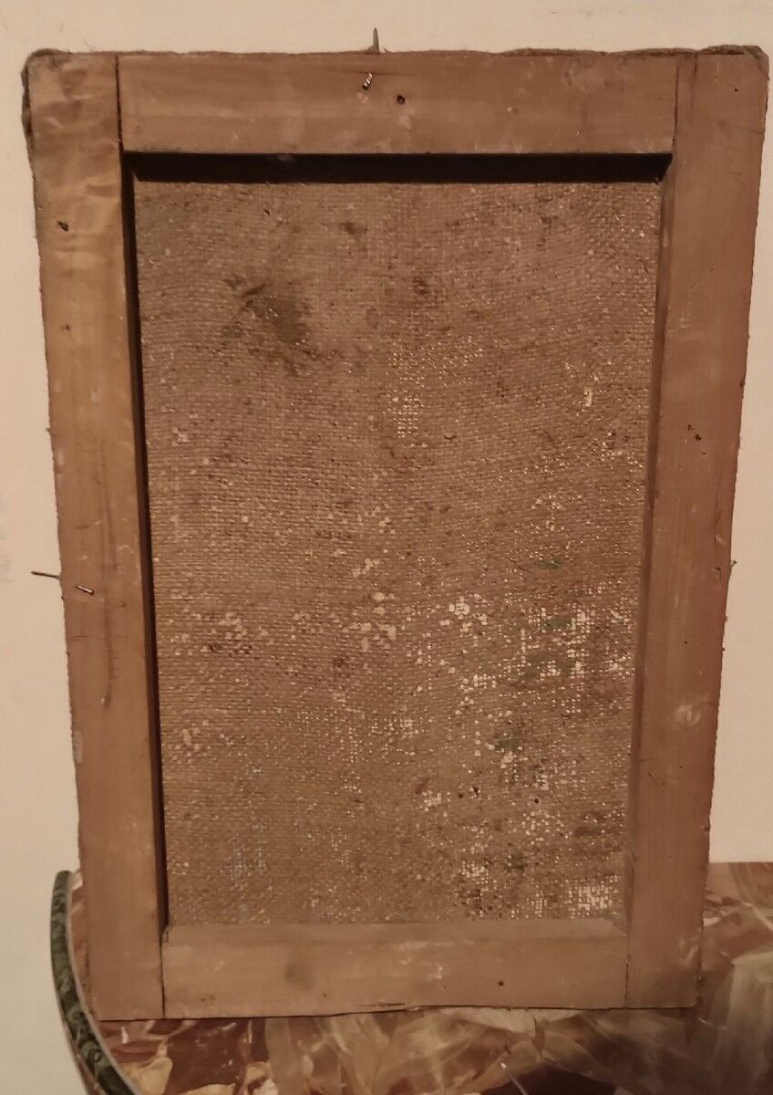 Antique painting from the late 19th century, a view of the village, oil on canvas