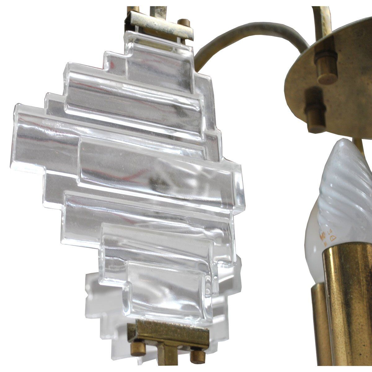 Ceiling lamp in brass and glass in the style of Angelo Brotto, 1950s.