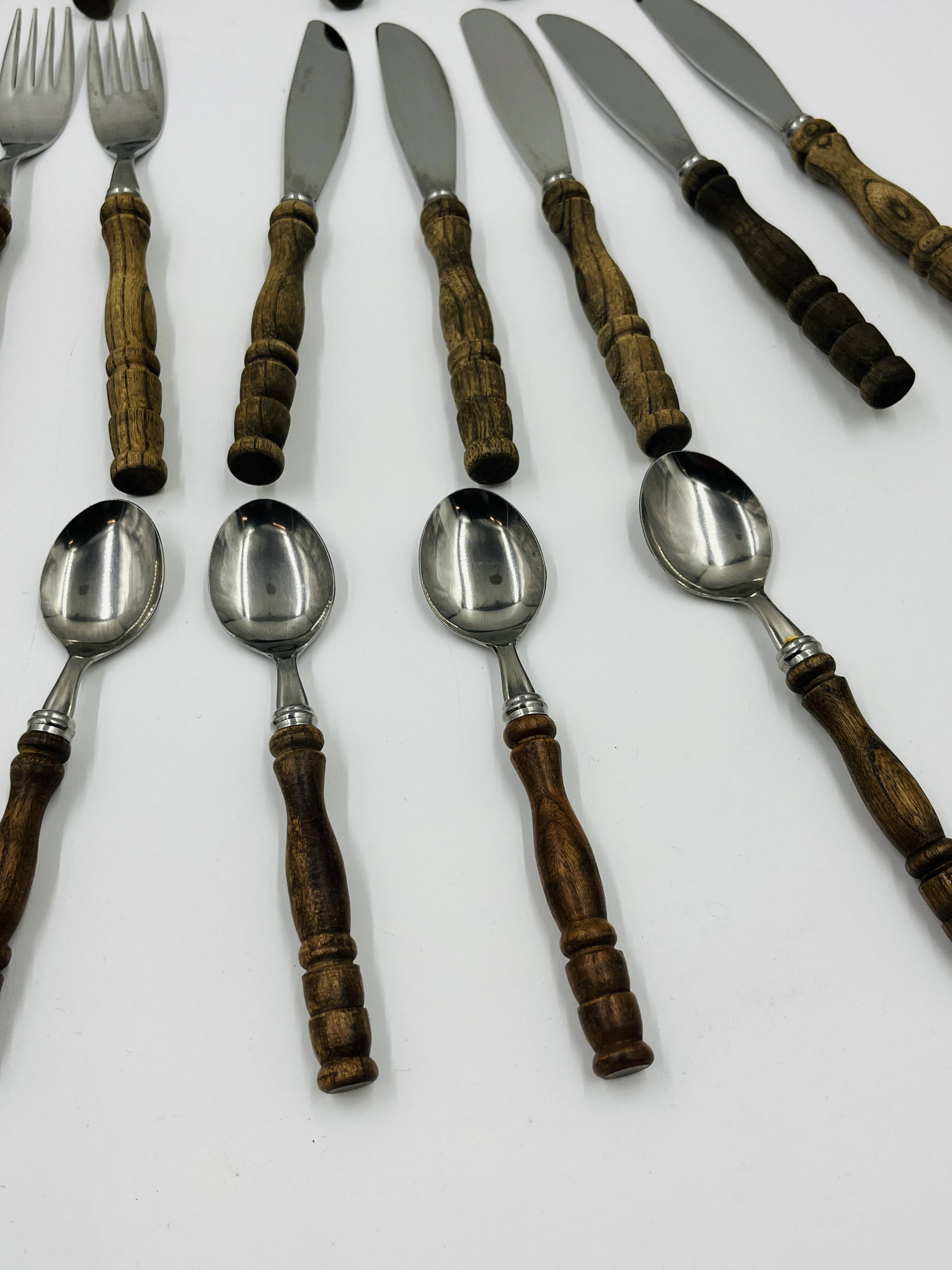 Vintage cutlery set 22 pieces wooden style handles