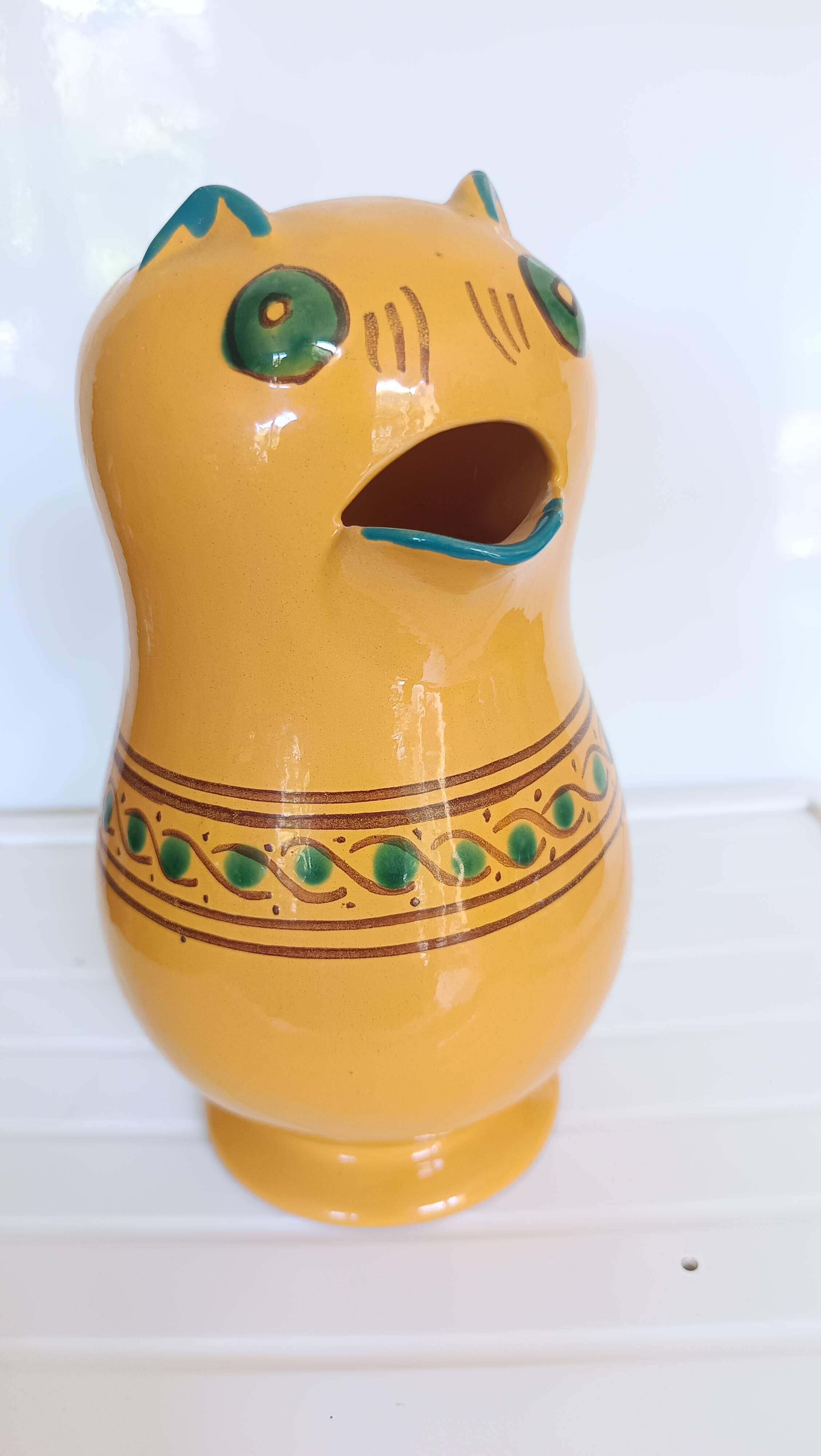 Large vintage ceramic cat pitcher – Hand Decor – French craftsmanship –