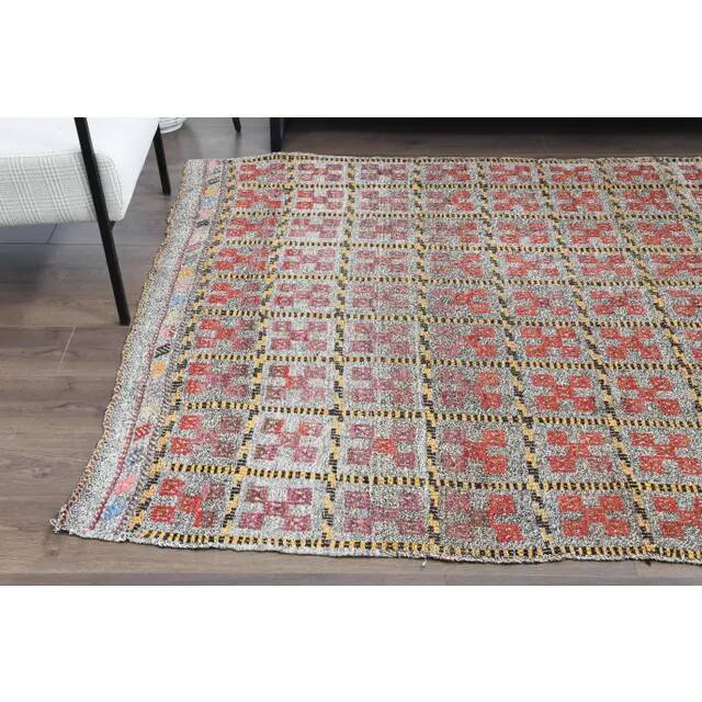 Tapis couloir vintage turc Oushak fait main en laine et coton gris 169x248 cm des années 1970