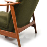 Pair of mid century Danish reclining lounge chairs in teak