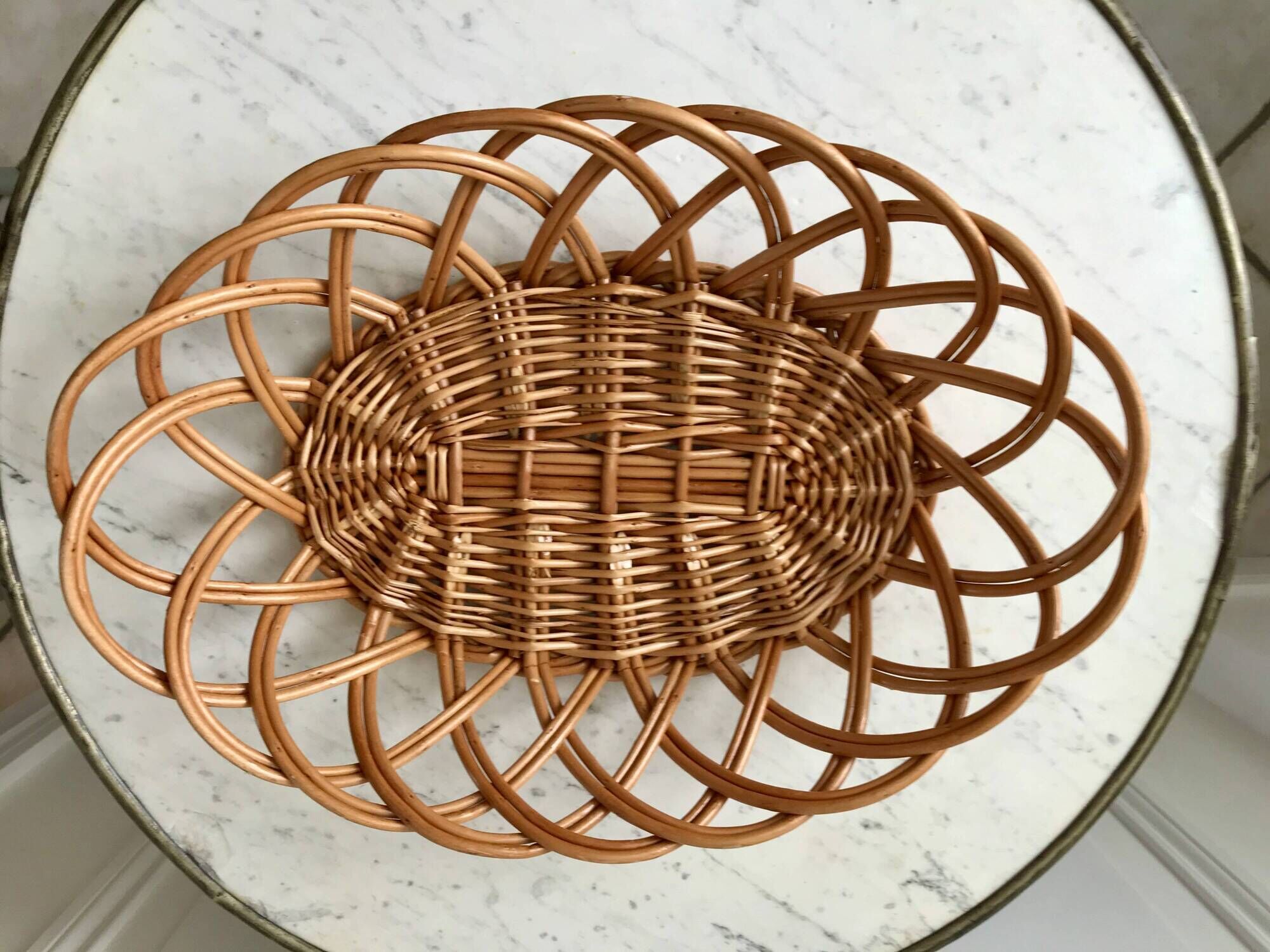 trio of woven rattan and bamboo baskets from the 60s and 70s
