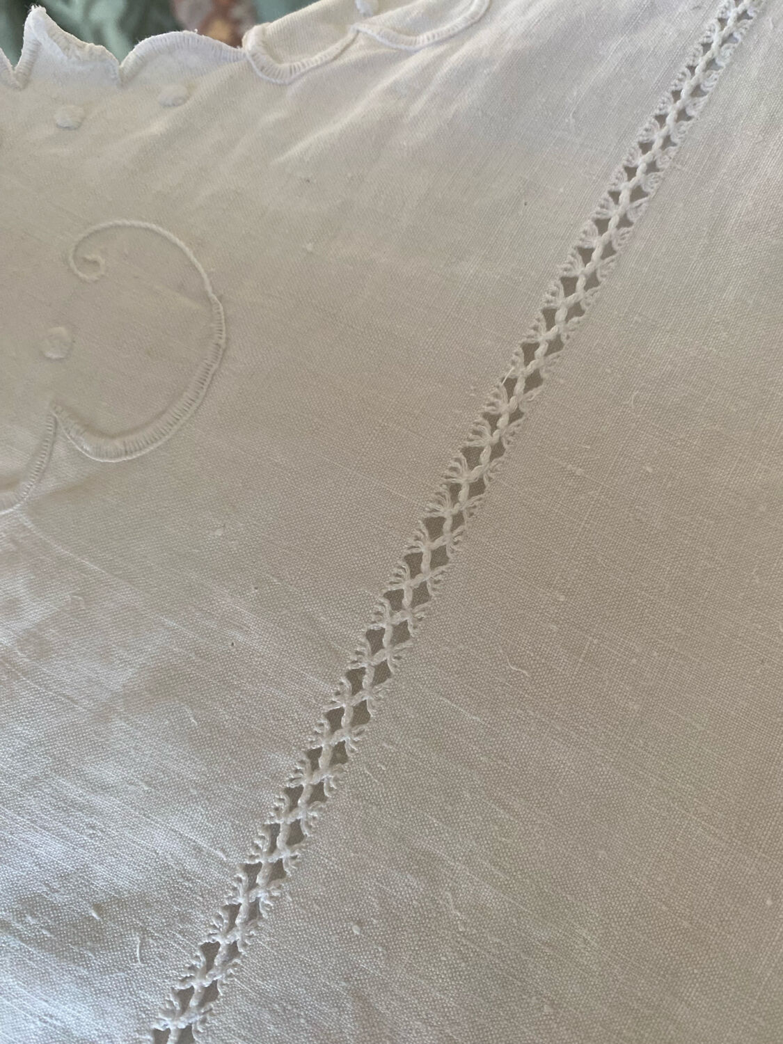 Monogrammed and embroidered castle sheet.