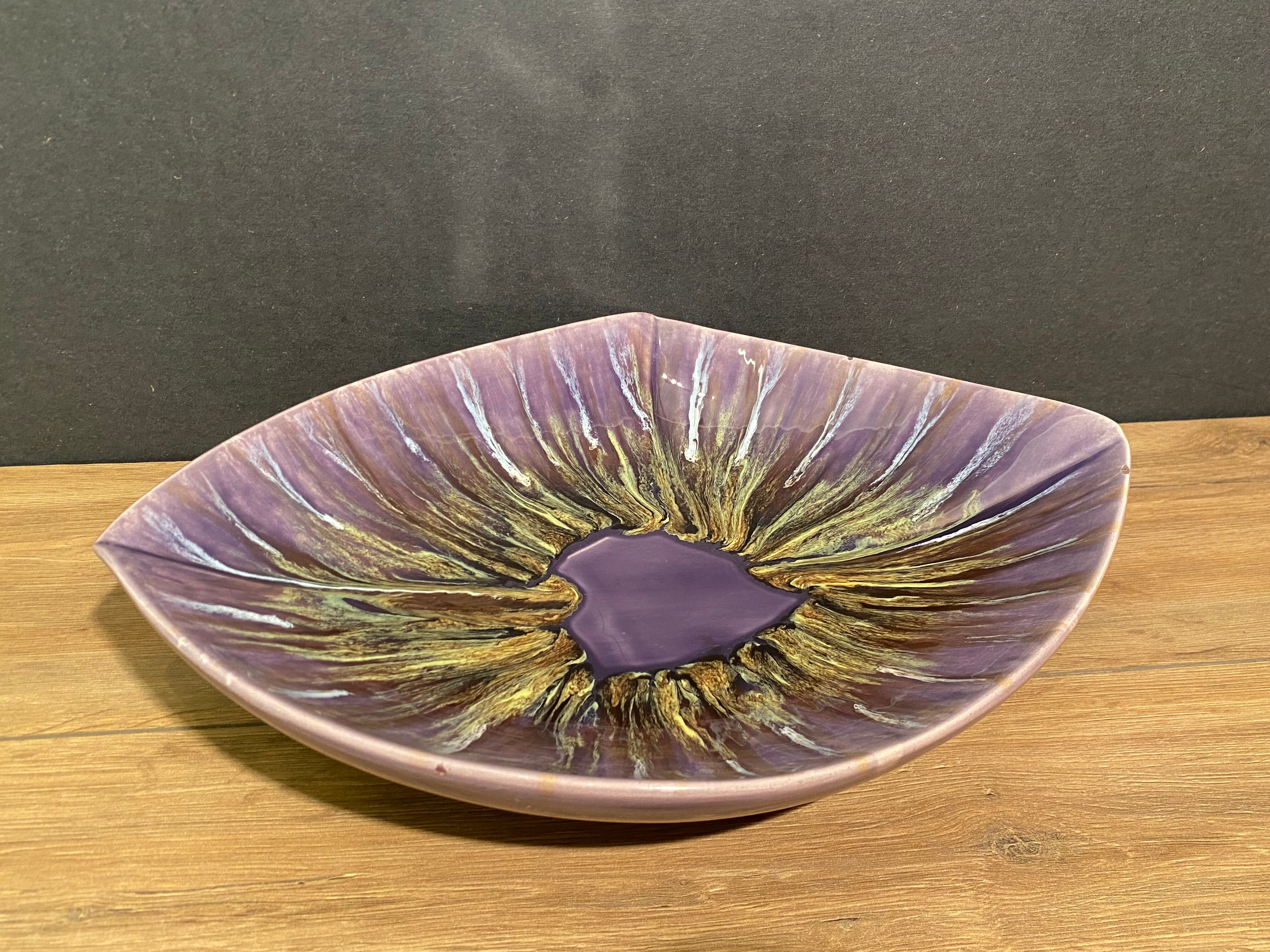 Large stylized vintage dish, Vallauris earthenware cut signed