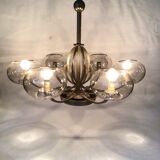 Art Deco chandelier in metal and tinted glass