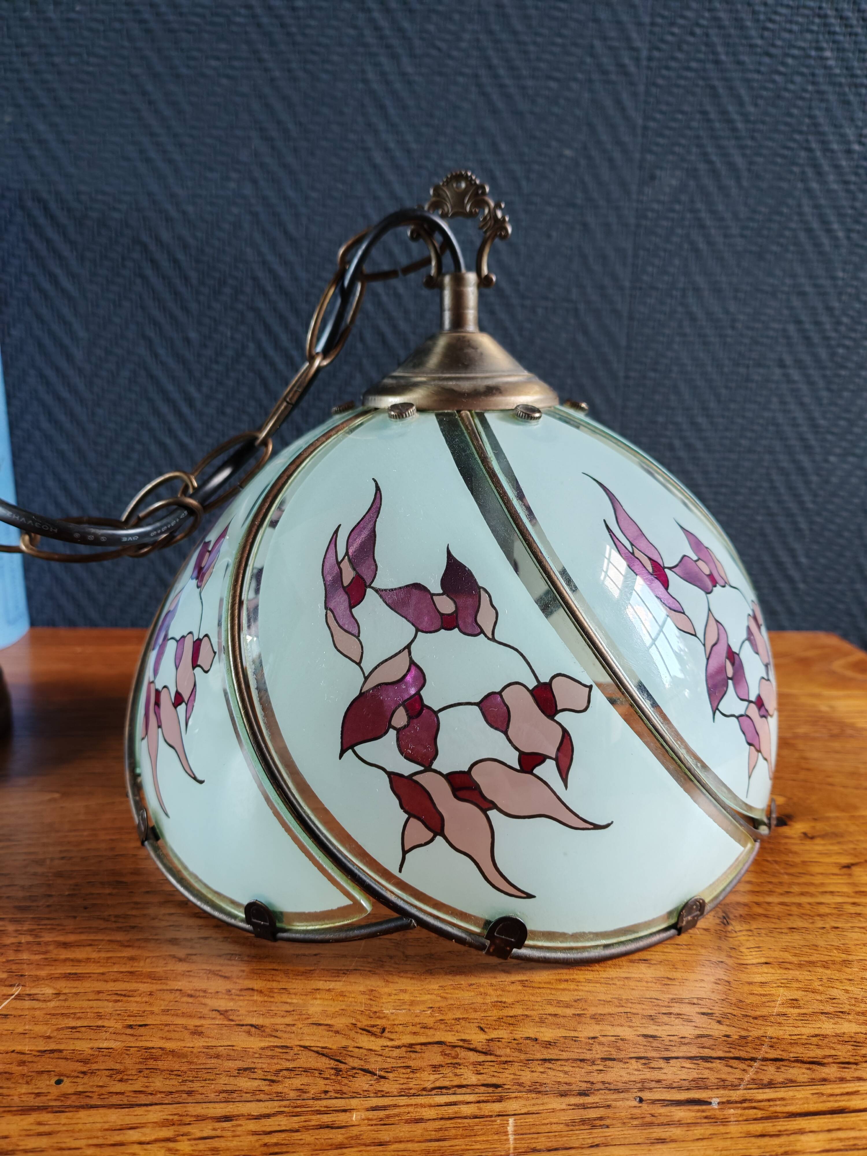 Vintage Tiffany Style Art Deco Pendant Chandelier
