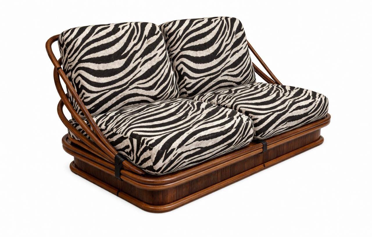 Canapé Mid Century Modern en bambou et cuir par Vivai del Sud