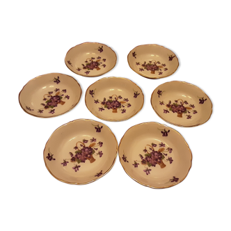 7 porcelain fruit cups of Limoges bouquet of violets