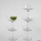 Magnificent set of 5 blown glass champagne glasses, early 20th century