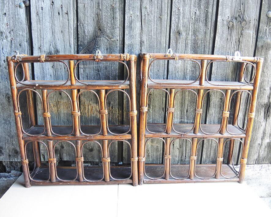 2 old rattan wall shelves